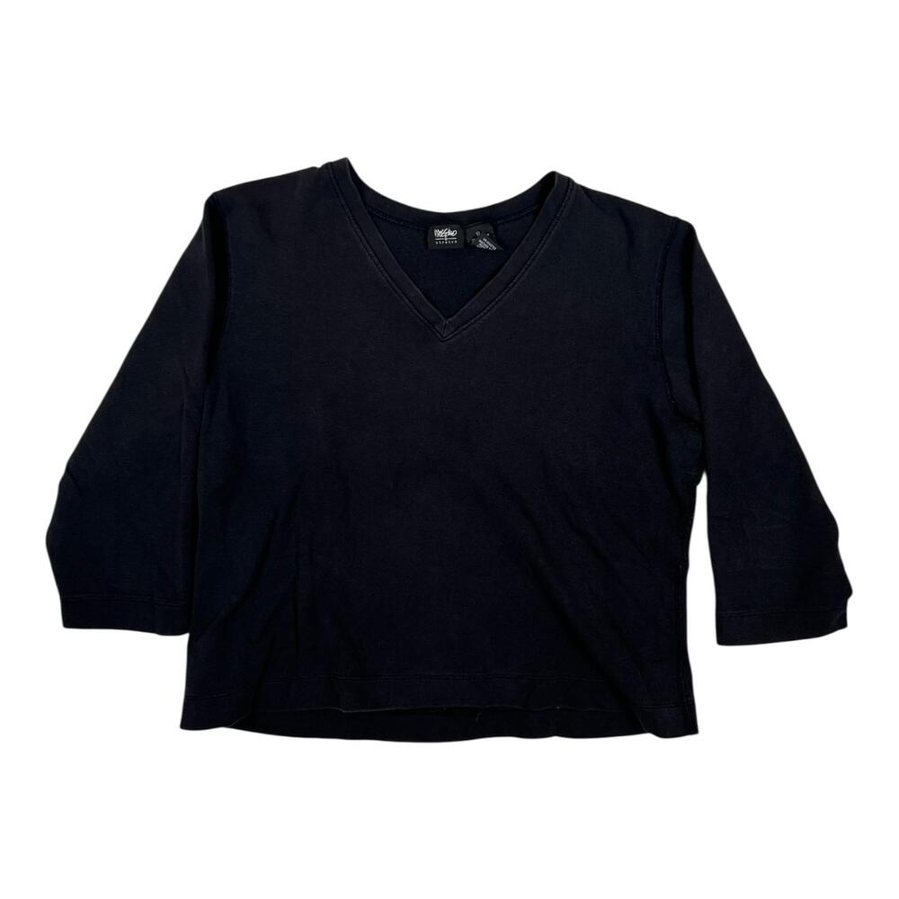 Vintage Mossimo T-Shirt Womens XL Black 3/4 Sleeve V-Neck Stretch Y2K